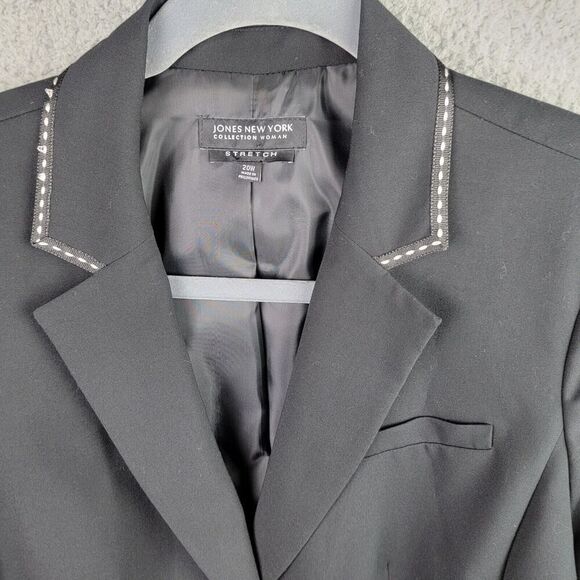 Jones New York Blazer Jacket Womens 22W Black Olivia Stretch Embroidered Lined - Picture 2 of 12